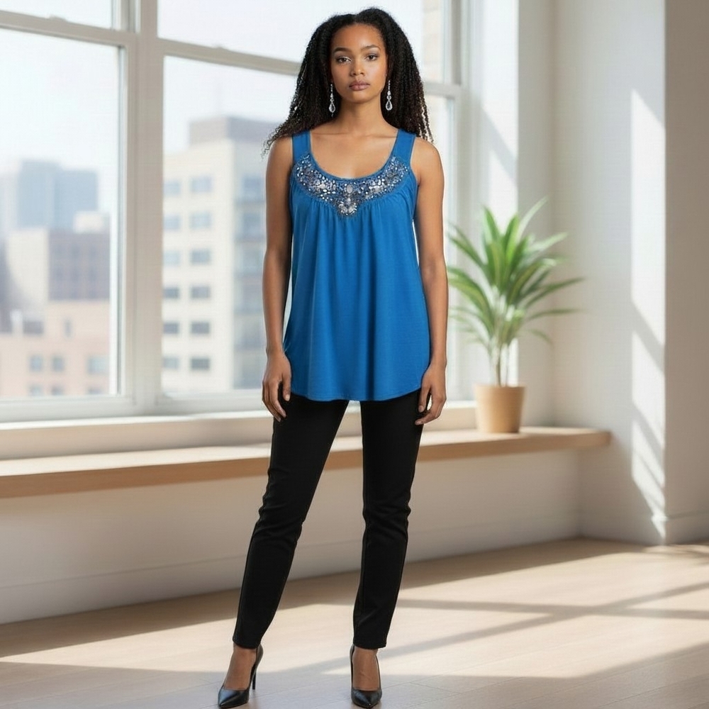 Boston Proper Blue Embellished Tank Top
